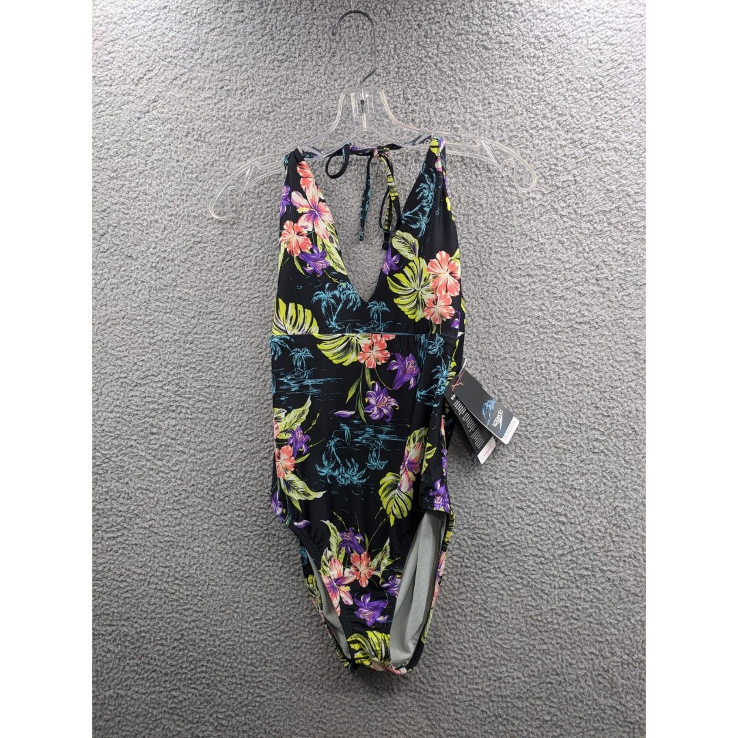 Speedo Women's Swimsuit One Piece V-Neck Halter Contemporary Cut sz 10