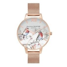 Olivia Burton Women's Winter Wonderland Rose Gold-Tone Mesh Bracelet Watch 34mm
