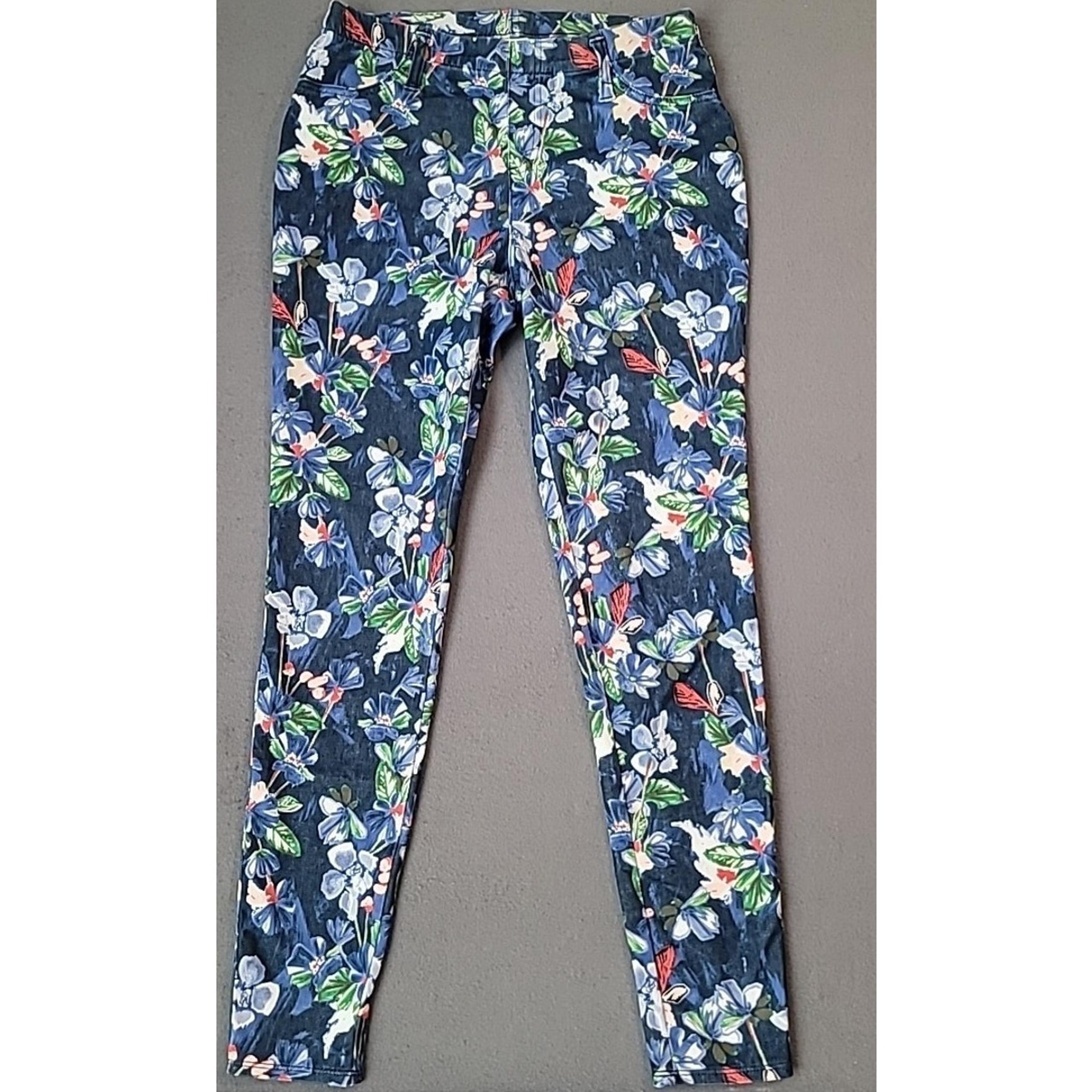 Faded Glory-Women's M 8/10-Pull On Pants-Floral Denim-Cotton Poly Blend-Stretch