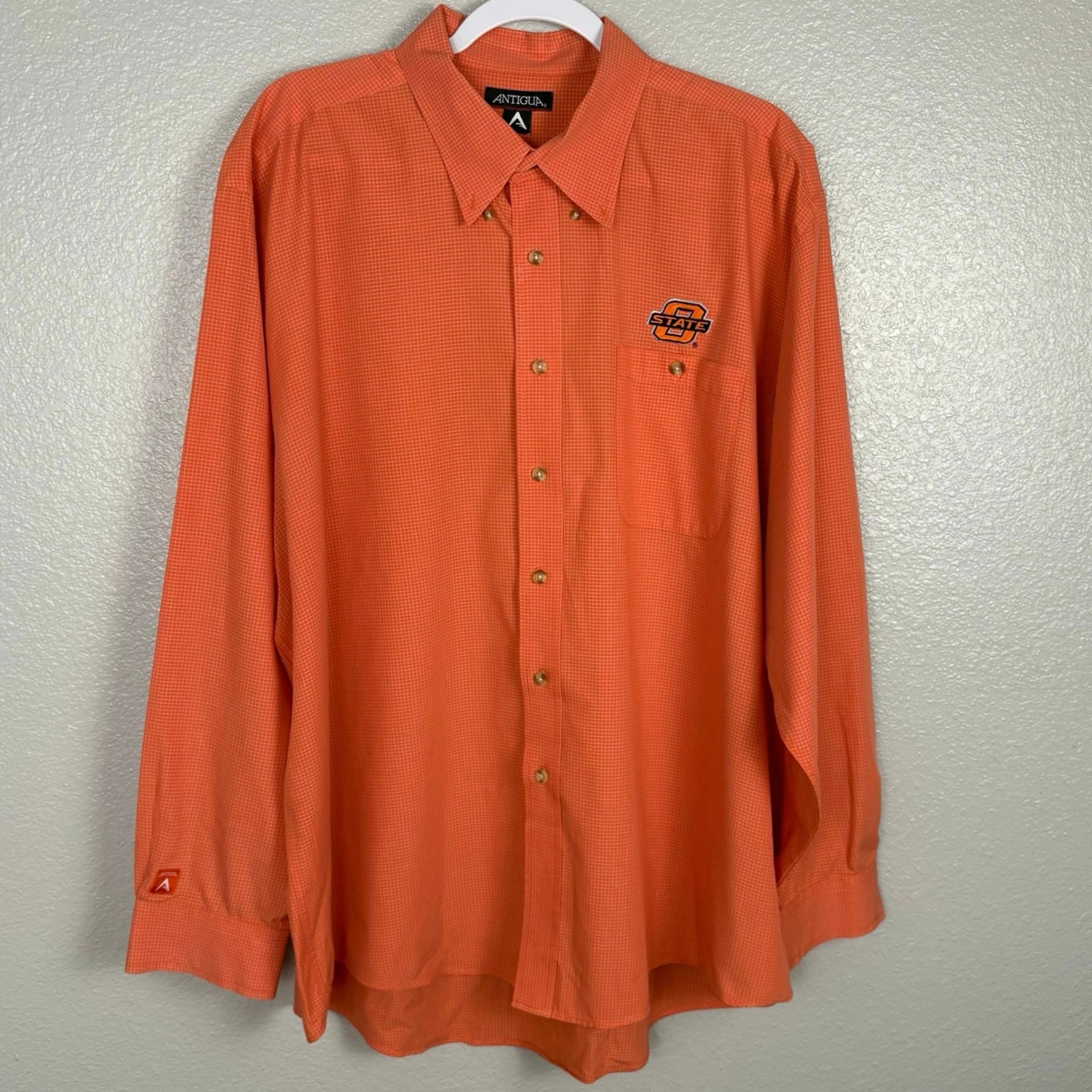 Antigua Orange and White Plaid OSU Size XL Men’s Long Sleeved Dress Shirt