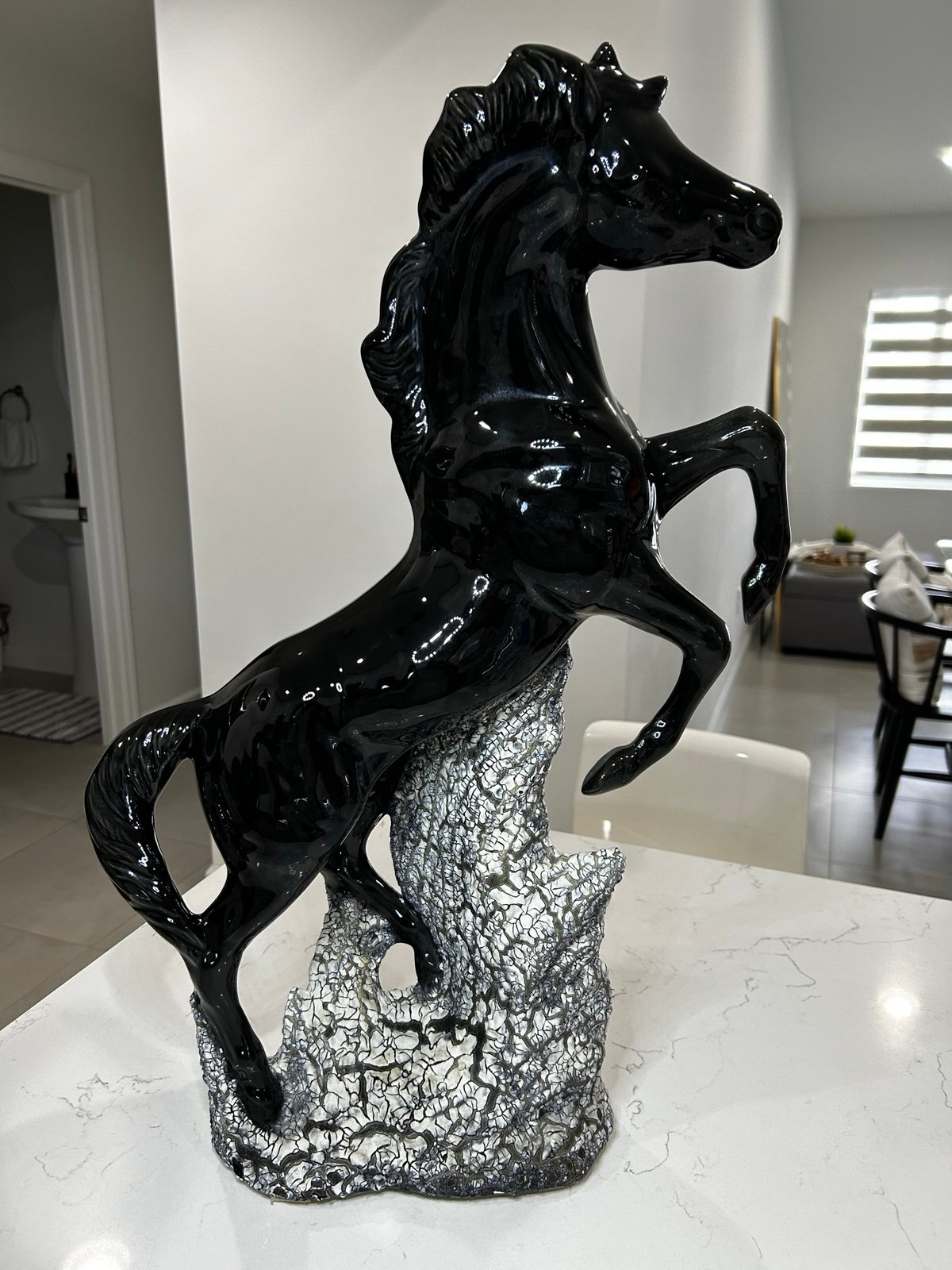 Large Ceramic Black Stallion Horse Rearing Statue 25 tall VTG MCM