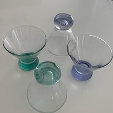 Vintage pale blue & green teal aqua cocktail cordial stemless glasses