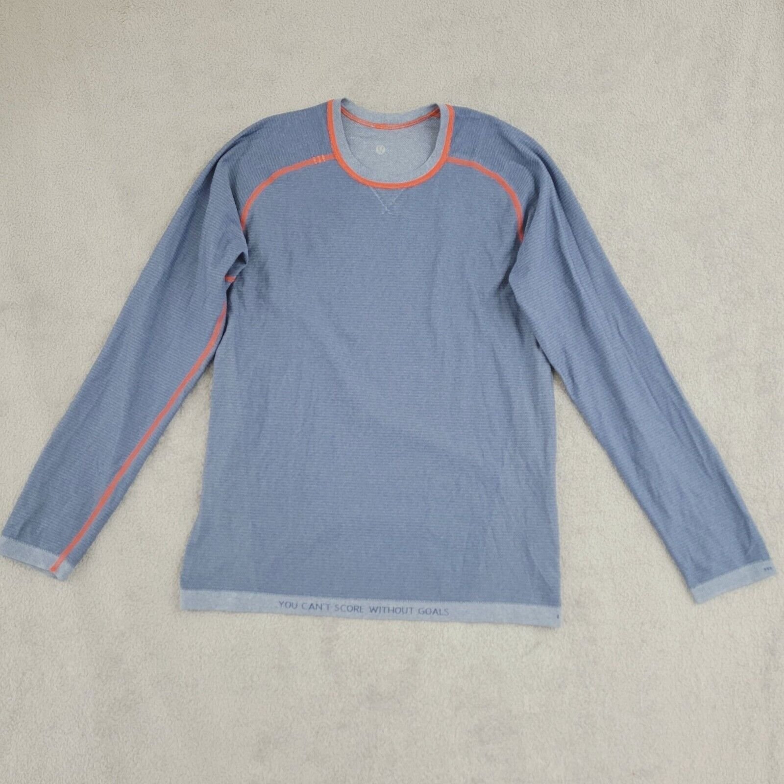 Lululemon Mens Blue Long Sleeve Shirt Orange Accents Size M 28CT