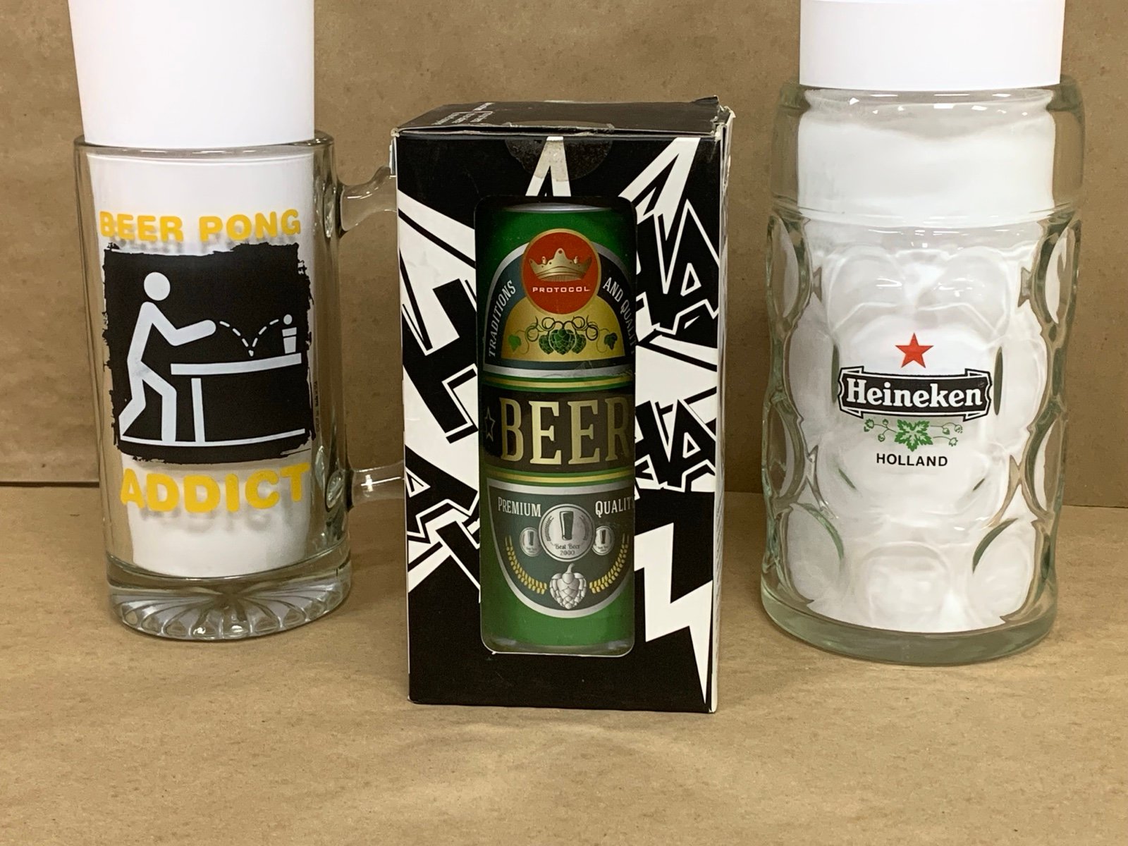 Vintage Barware Party Lot Heineken Glass Stein Tankard Beer Pong Mug & Game