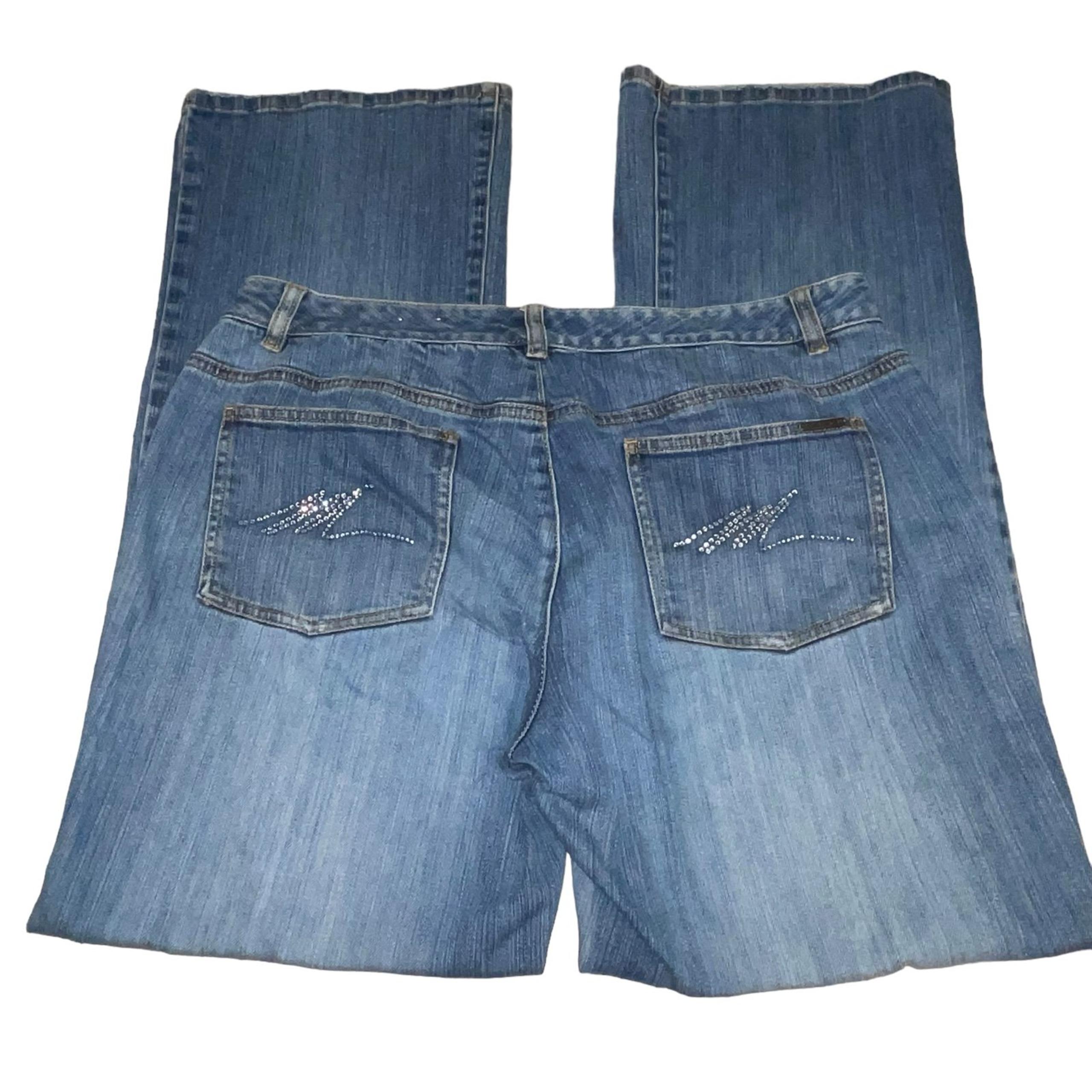 Michael by Michael Kors Women Distressed Stretch Bootcut Flare  Bling Y2K Denim