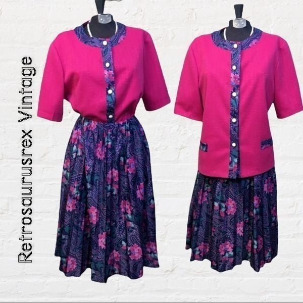 Vintage 1980's Hipster Accordion Skirt and Blouse Set by Pablo Collections,Large