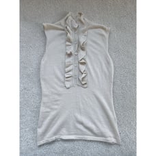 Time Collection 100% Cashmere Sleeveless Sweater Raffled Size S Beige