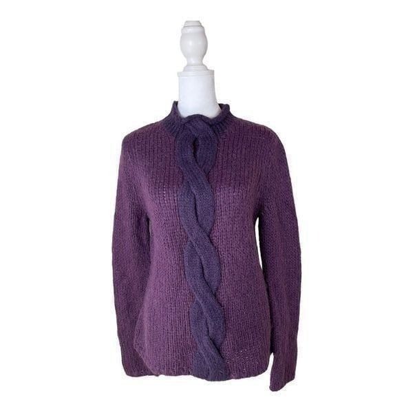 L.L.Bean Mock Neck Sweater Mohair Wool Blend Purple Cable Knit Women Size M EUC