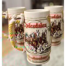 Set Of 3 Budweiser Anheuser Busch Clydesdales Beer Stein Mug - 1983 Ceramarte Co