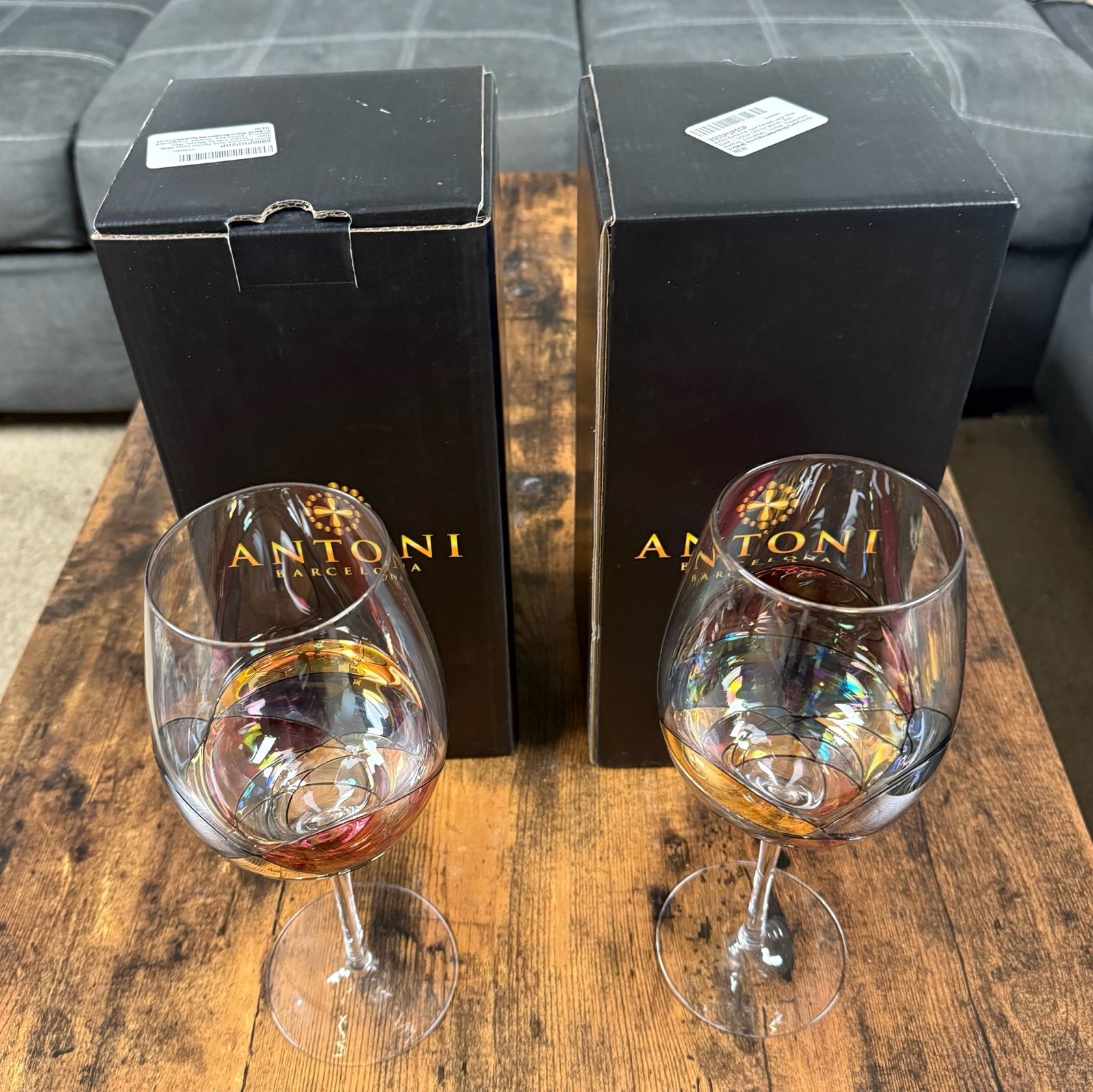 Antoni Barcelona Hand Painted Large Wine Glass Set with Boxes