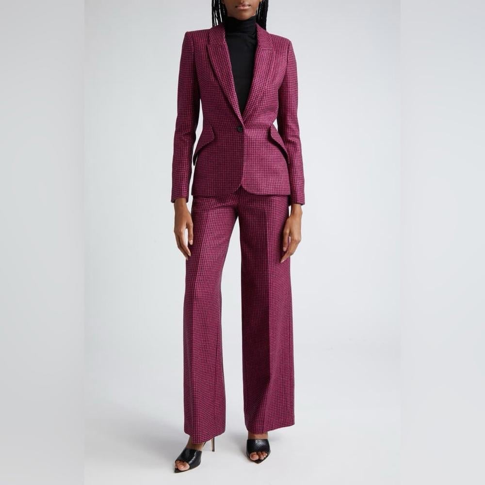 Lagence Libby Houndstooth Wool Blend Trousers Size 12 Pink Black Womens