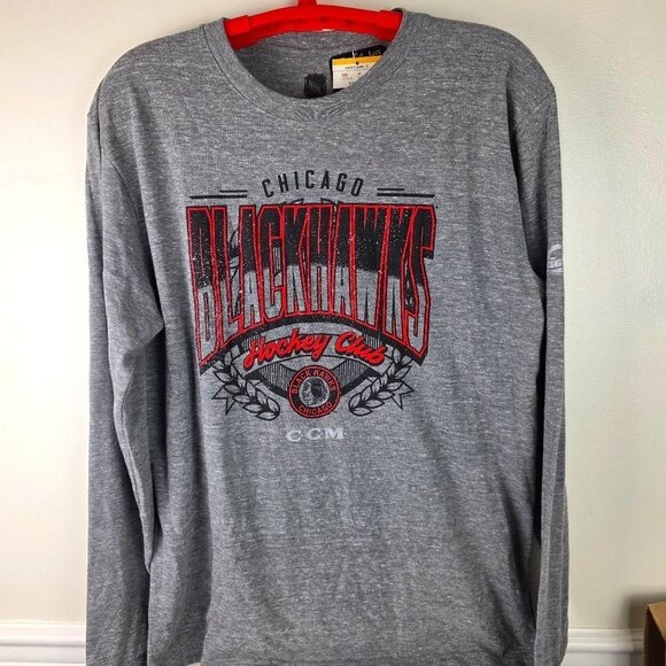 NHL Dark Gray Heather Chicago Blackhawks Men's Long Sleeve Tee Shirt Sz XL NWT