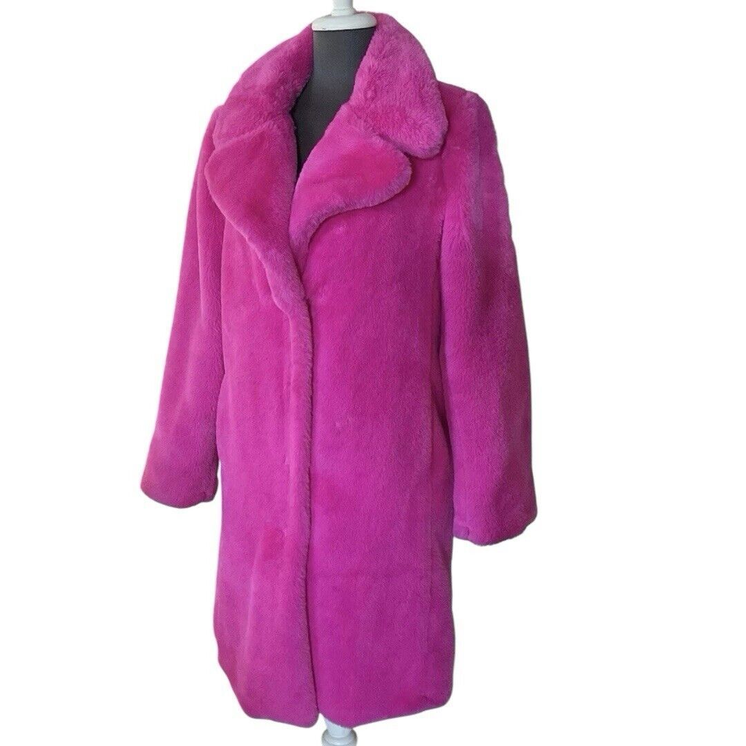 AVEC LES FILLES Hot Pink Burning Man Rave Jacket Faux Fur Coat Size S