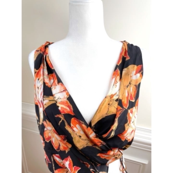 NWOT RAEY Floral Surplice Wrap Blouse