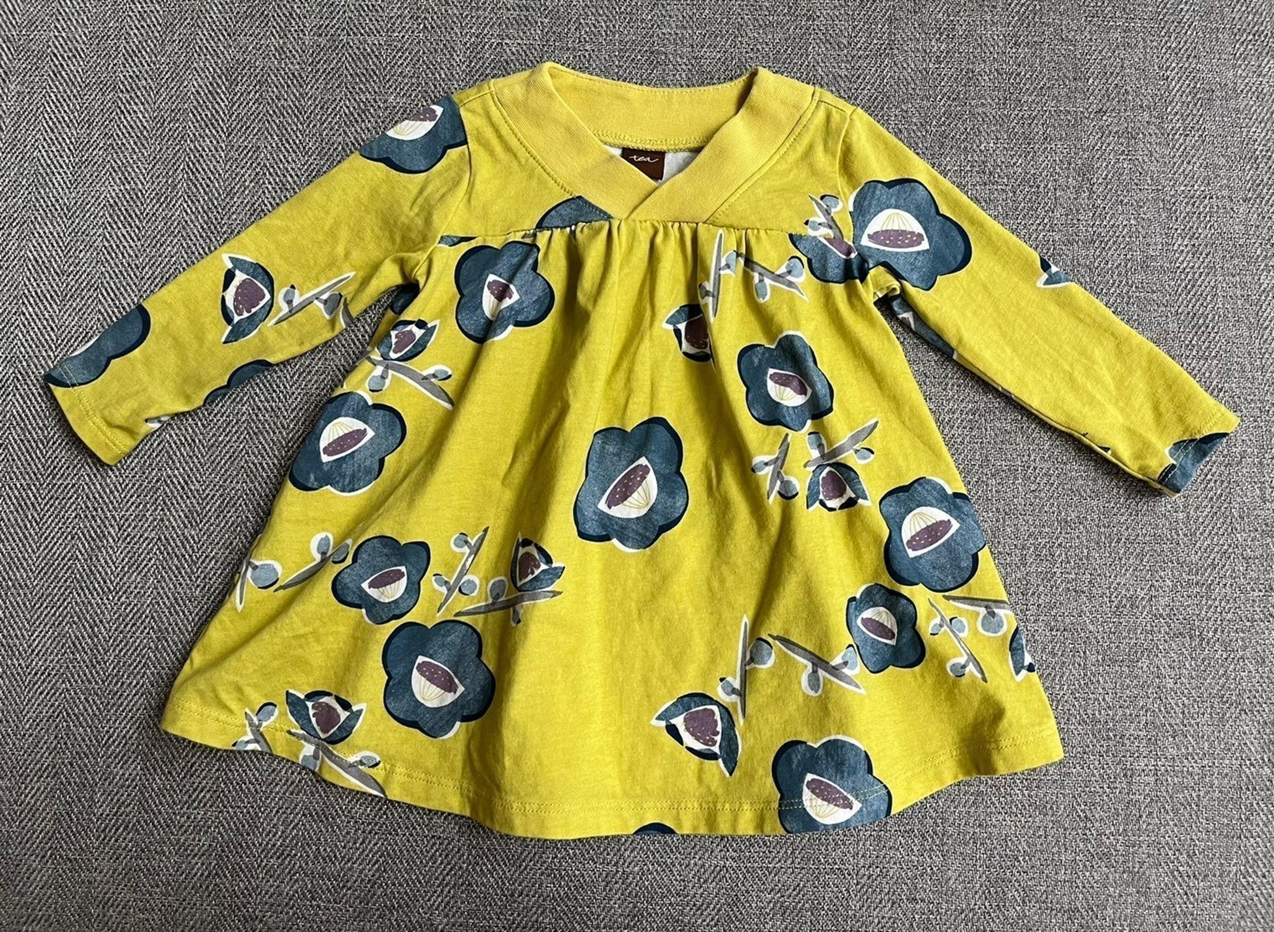 Tea Collection Dress/Tunic Yellow Floral 6-12 mon