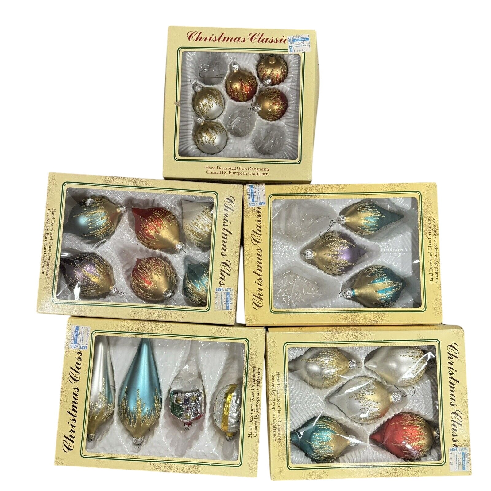 Commodore Christmas Classics 23 Delicate Glass European Hand Decorated Ornaments
