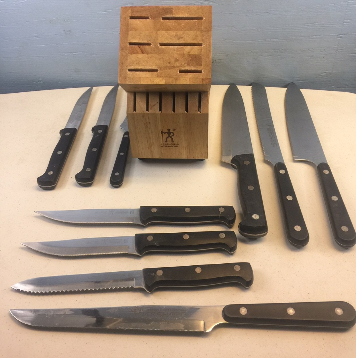 Knifes Set And Wood Holder / J.A Heckels
