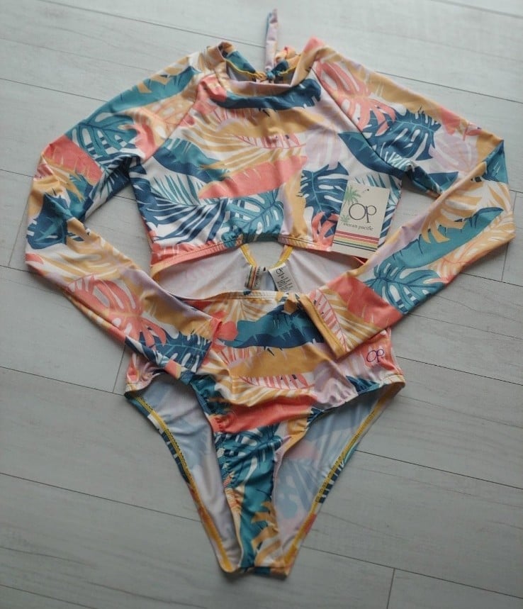 Ocean Pacific NEW Coastal Palm Rashguard Swimsuit