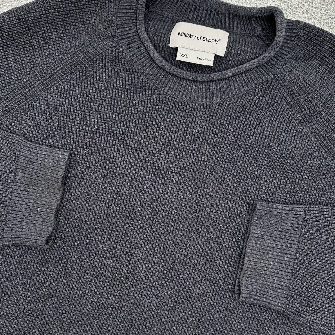 Ministry of Supply Atlas Waffle Knit Sweater Mens XXL Pullover Roll Neck Blue