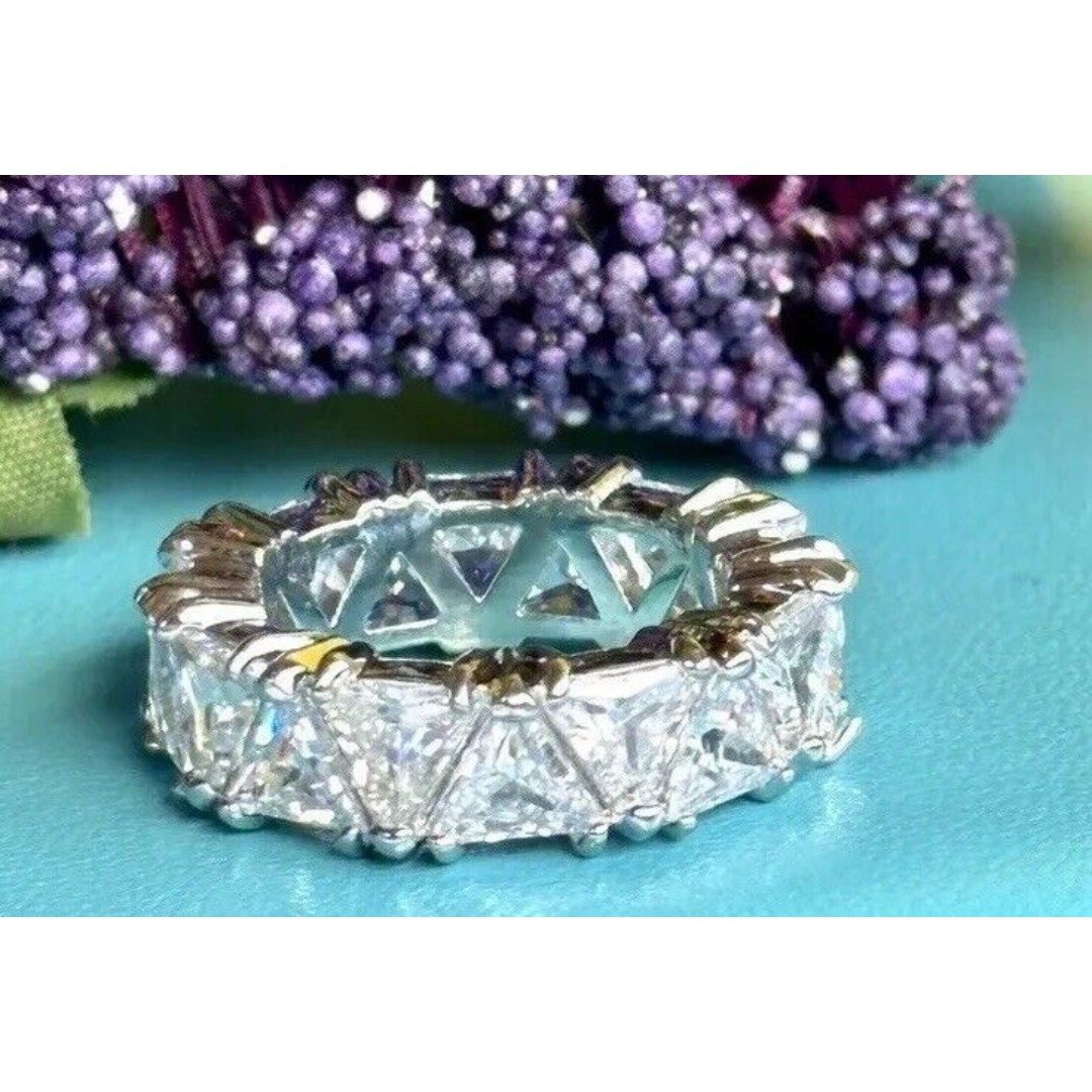 Unique Triangle Cut Wide Wedding Band Thick Silver Women Rings Sz5
