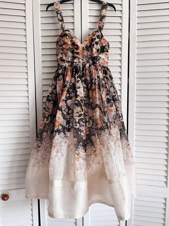 Pre-owned Like New Zimmermann Illustration Midi Dress Size 0