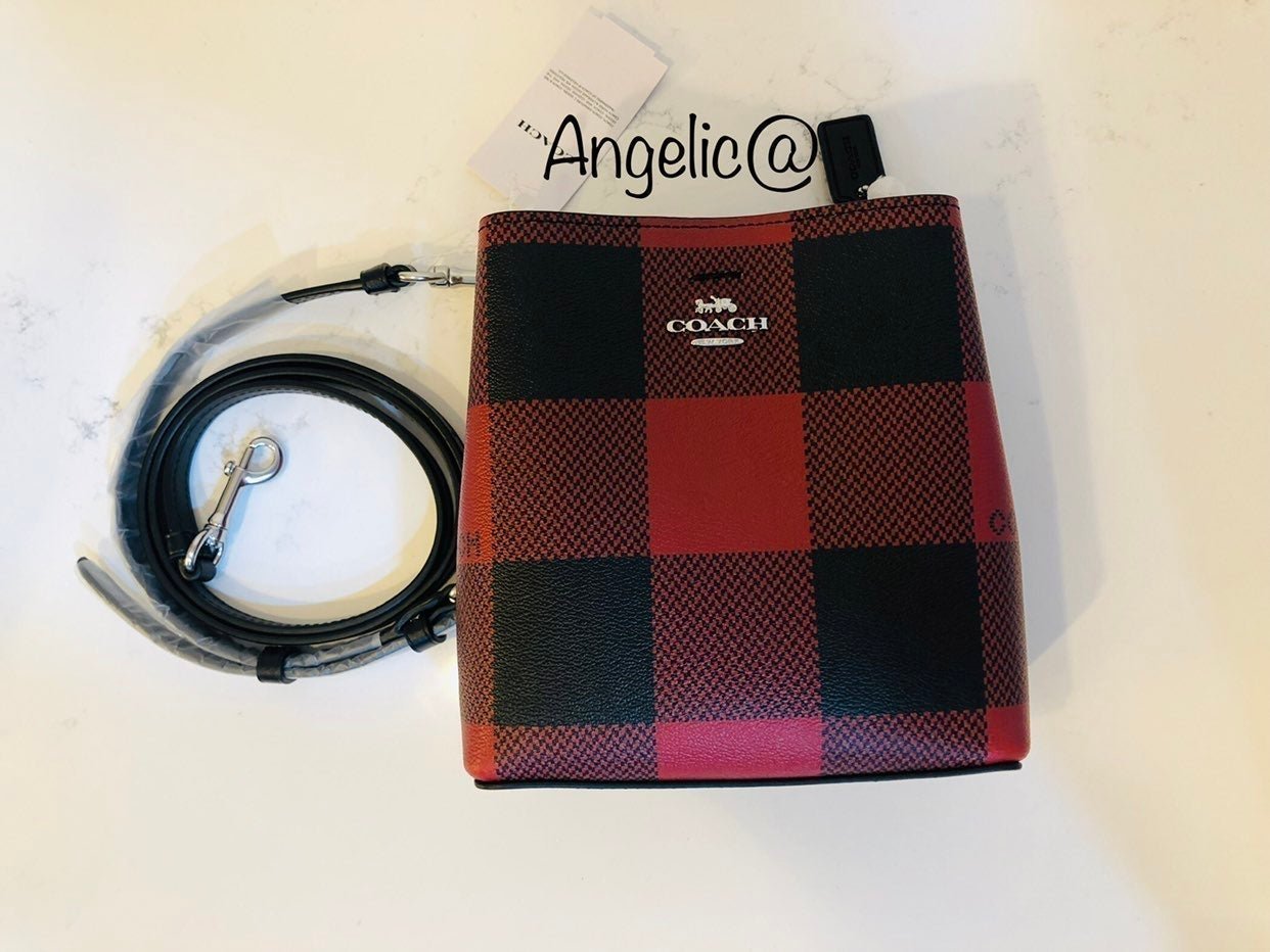 Coach Mini Town Bucket Bag With Buffalo Plaid Print