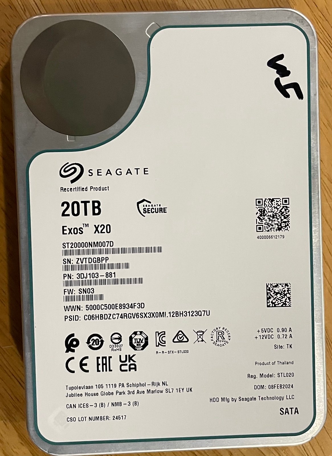 Seagate Exos X20 20TB 7200 SATA 6Gb/s 3.5 ST20000NM007D