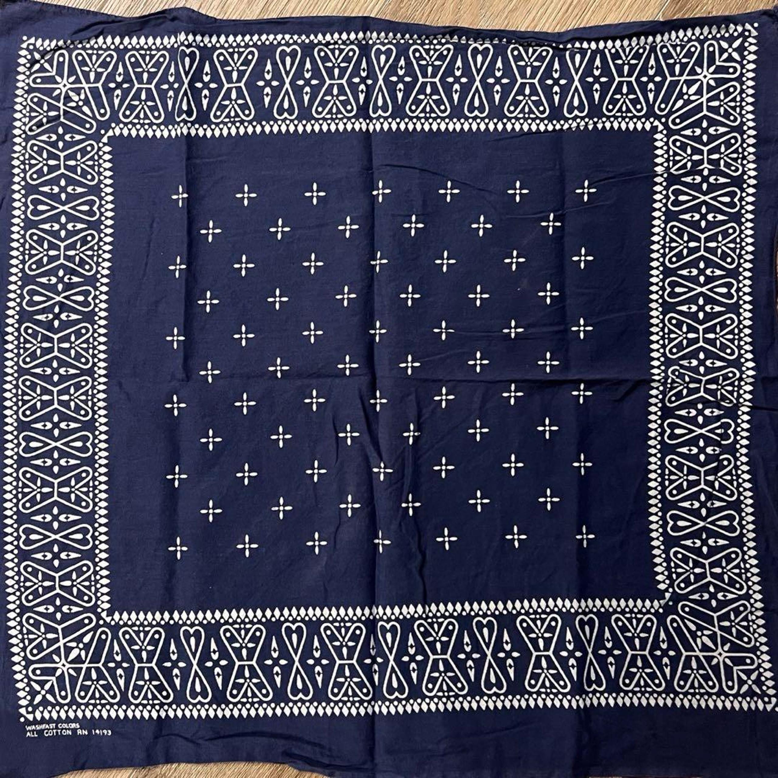 Cross Pattern Original Navy Blue RN14193 Vintage Bandana