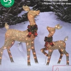 NIB 2 3D LED Glittering Deer Doe & Fawn Yard Display