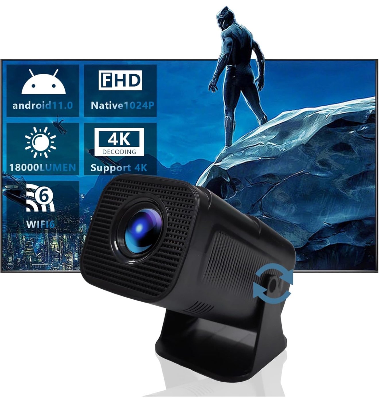 E110 Projector with Android 11, Portable Projector with WiFi 6 and Bluetooth