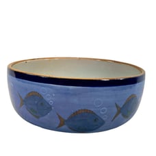 VTG D' Casa Mexico Glazed Hand Painted Blue Fish Tropical Serving Bowl Ocean