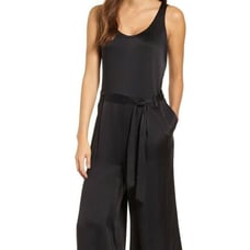 Eileen Fisher Black Scoopneck Silk Crop Jumpsuit