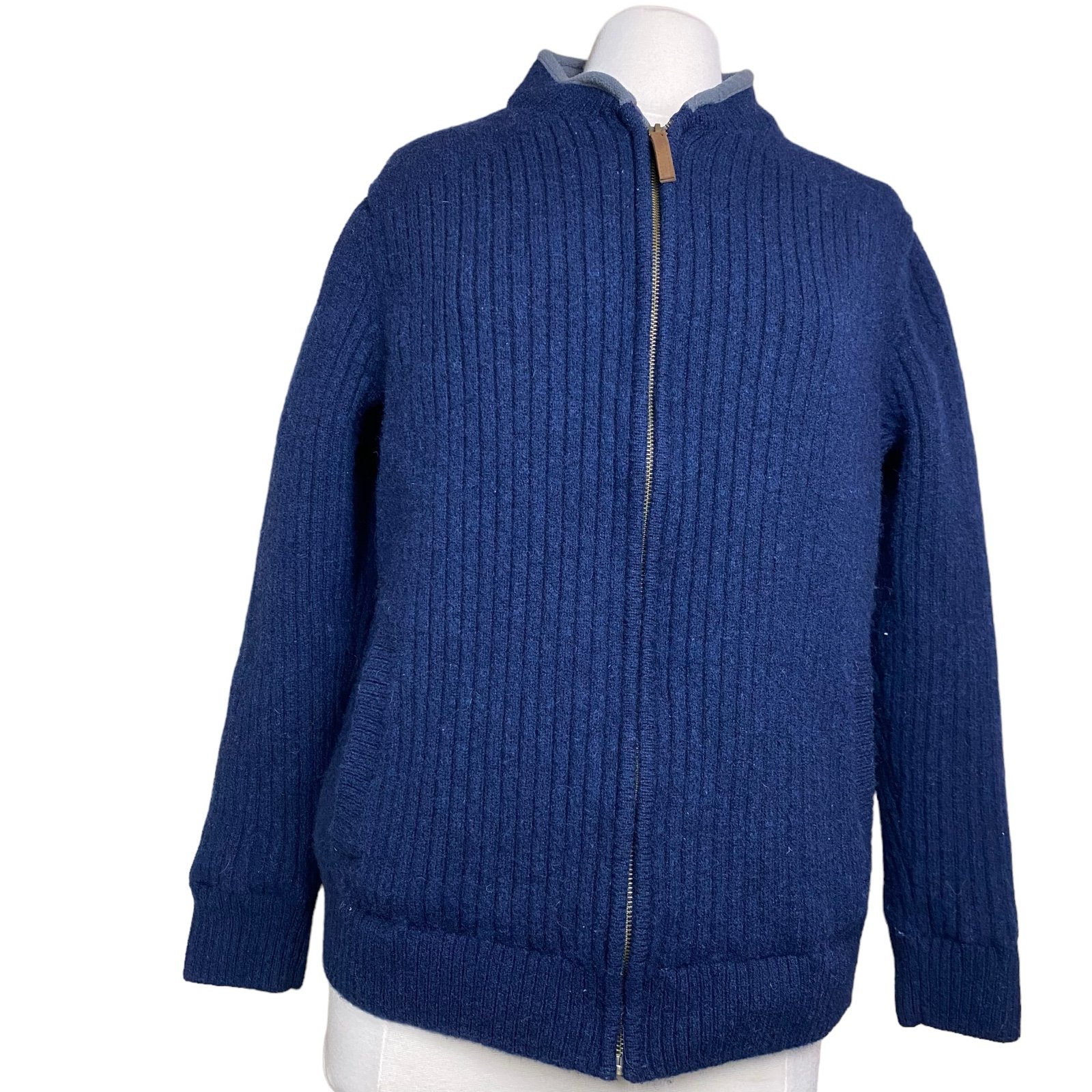 DULUTH TRADING CO Men's XL Shetland WOOL Windproof Full Zip Sweater Jacket Blue