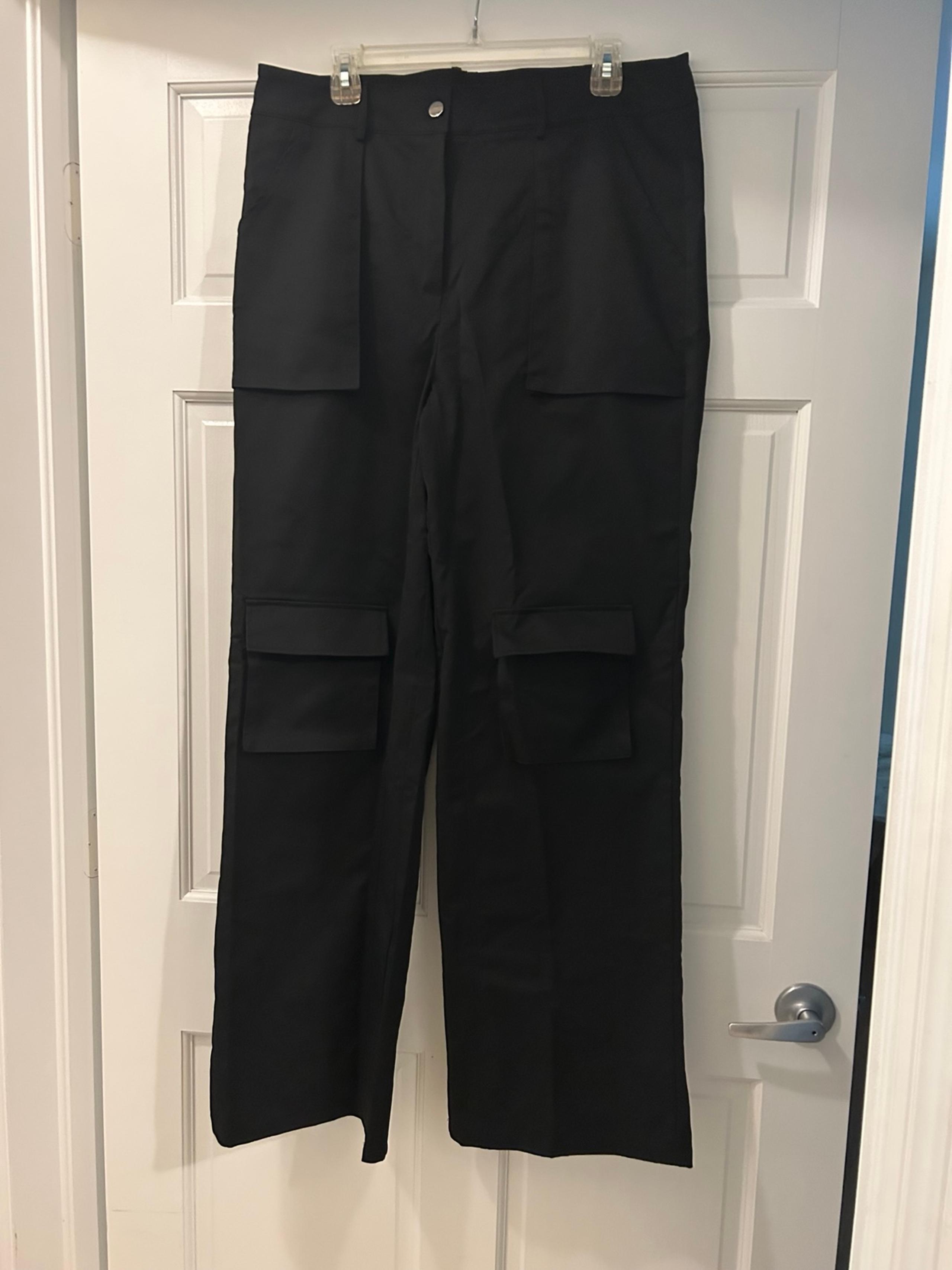 PrettyLittlething women's black cargo pants, size 12