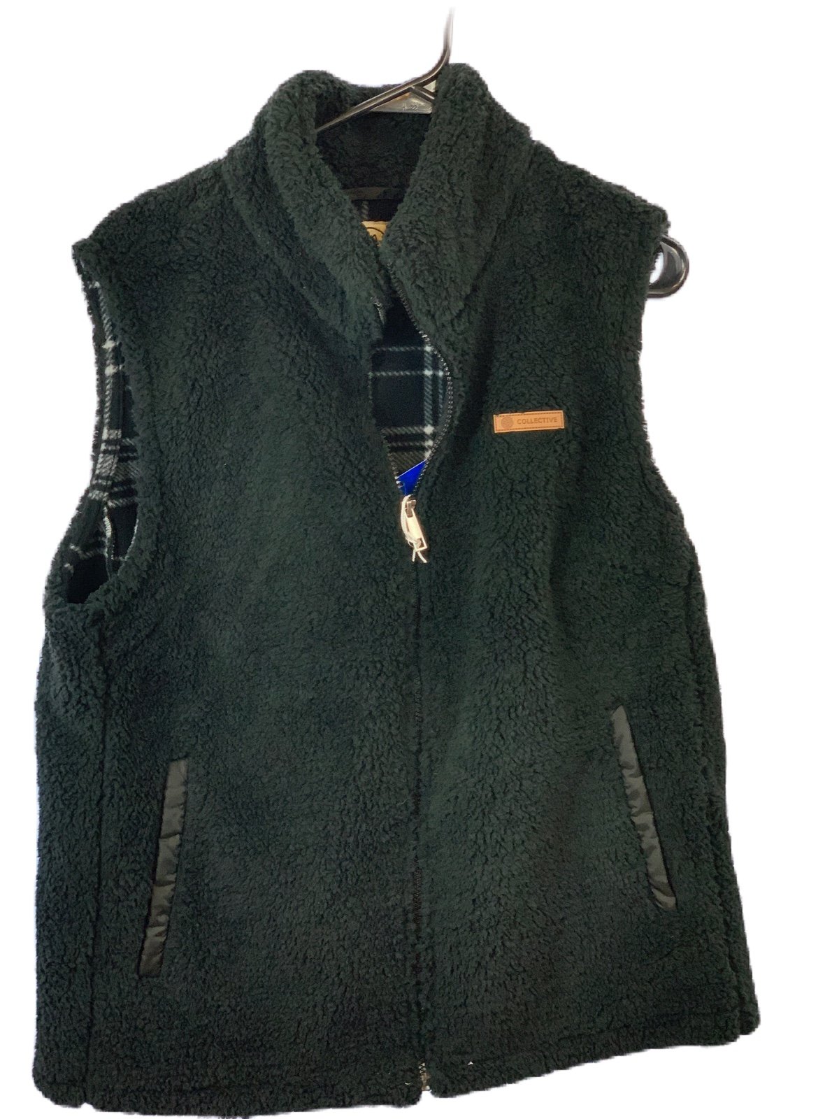 Sherpa Vest Sage Collective Black Plaid Fleece Lining SZ Med Womens. NWT