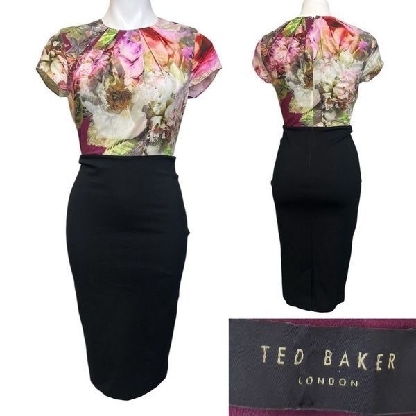 Ted Baker Ceyara Ponte Floral Midi Dress size 0-2 knee length cocktail party