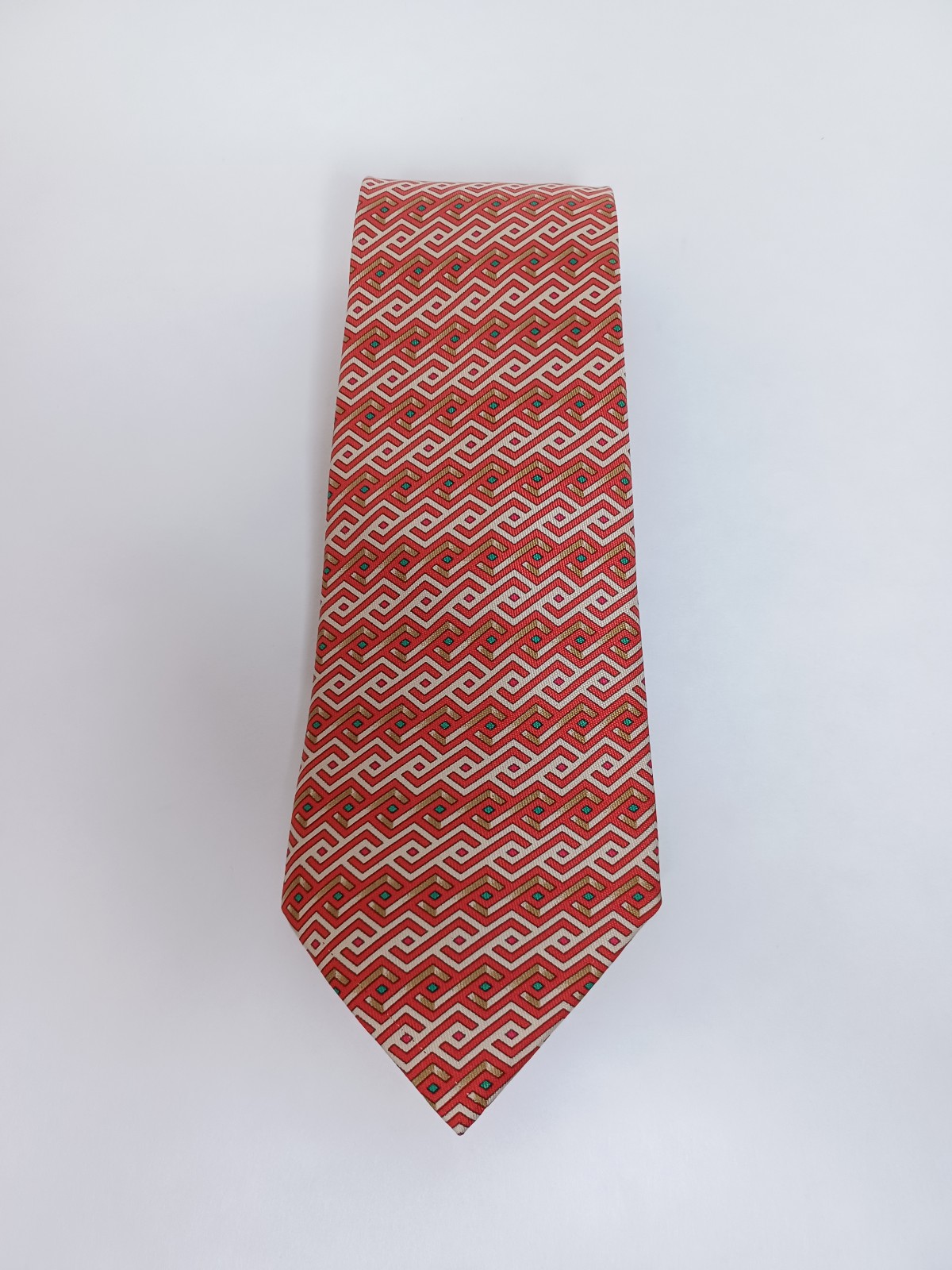 HERMÈS Paris Silk Tie RED Geometric Pattern 7644TA