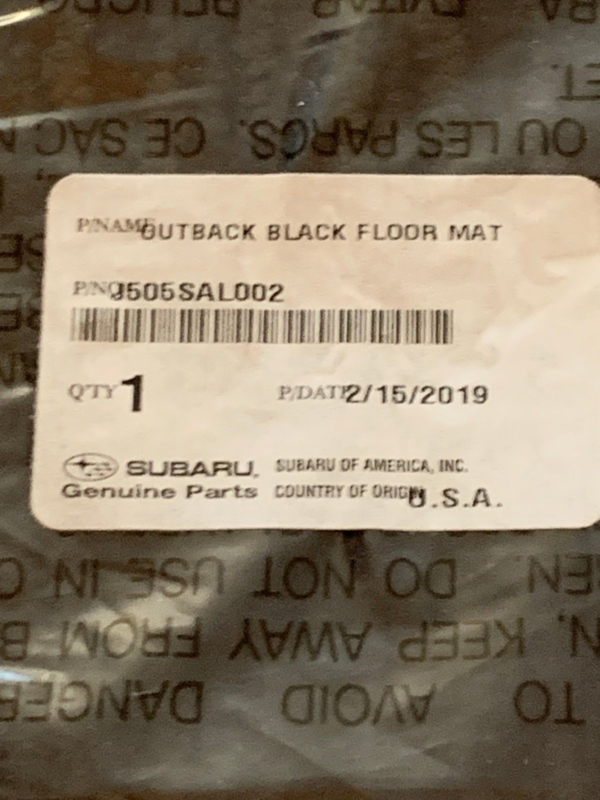 NEW 2019 4 Subaru Outback Black Floor Mats, J505SAL002