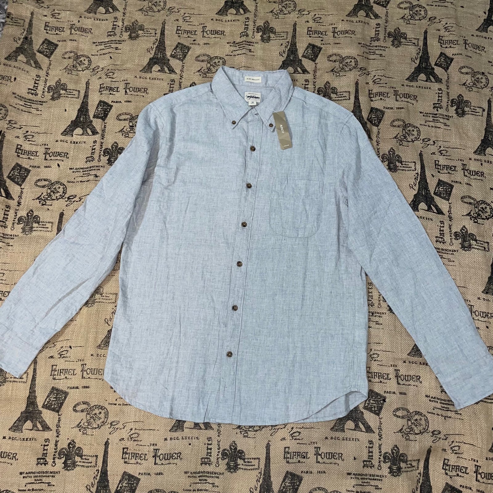 J.Crew NWT! Secret Wash Cotton Poplin Slim Untucked Gray Long Sleeve Button Down