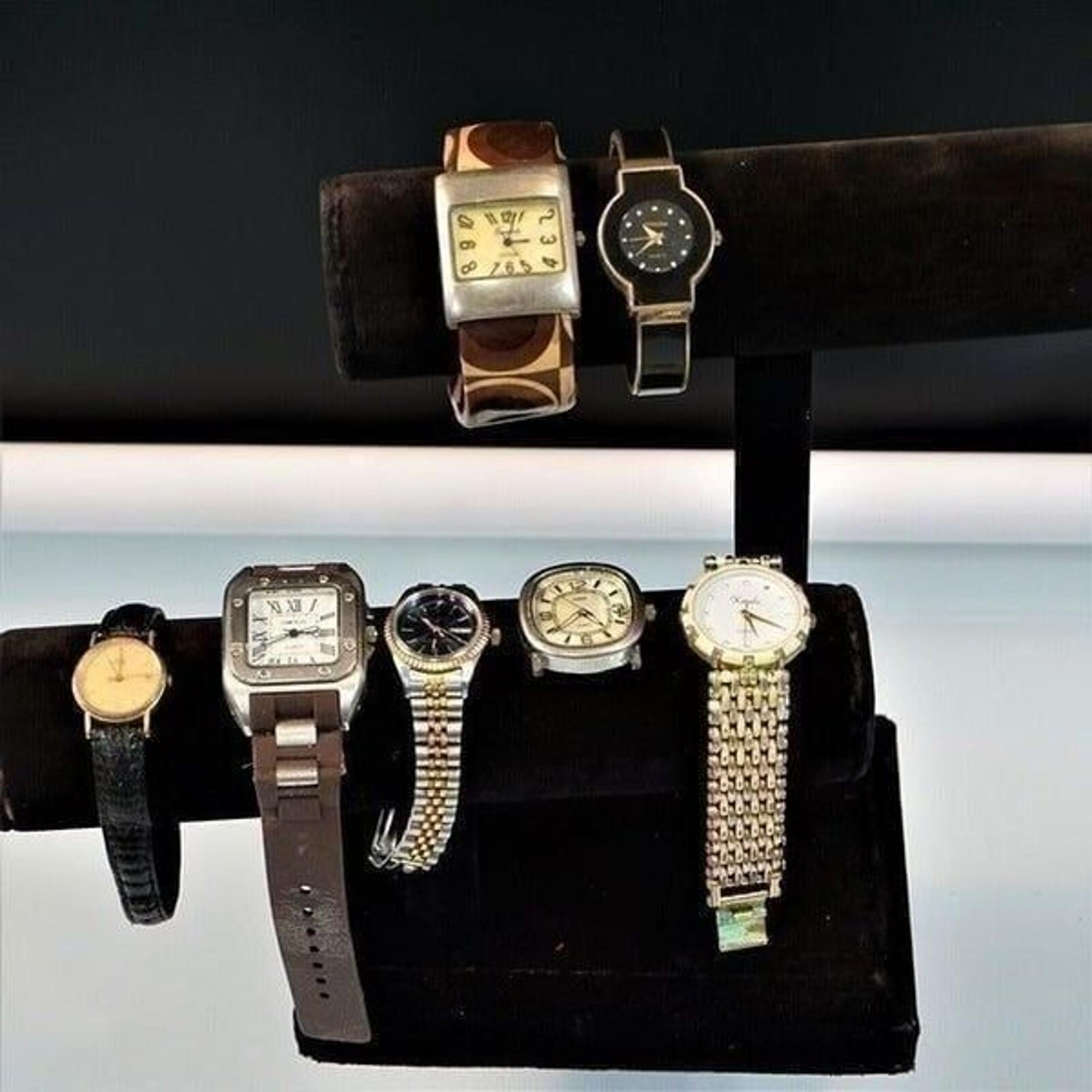 Vintage 7 Watch Lot Parts Repair Craft Assemblage Seiko Armitron Geneva Terner