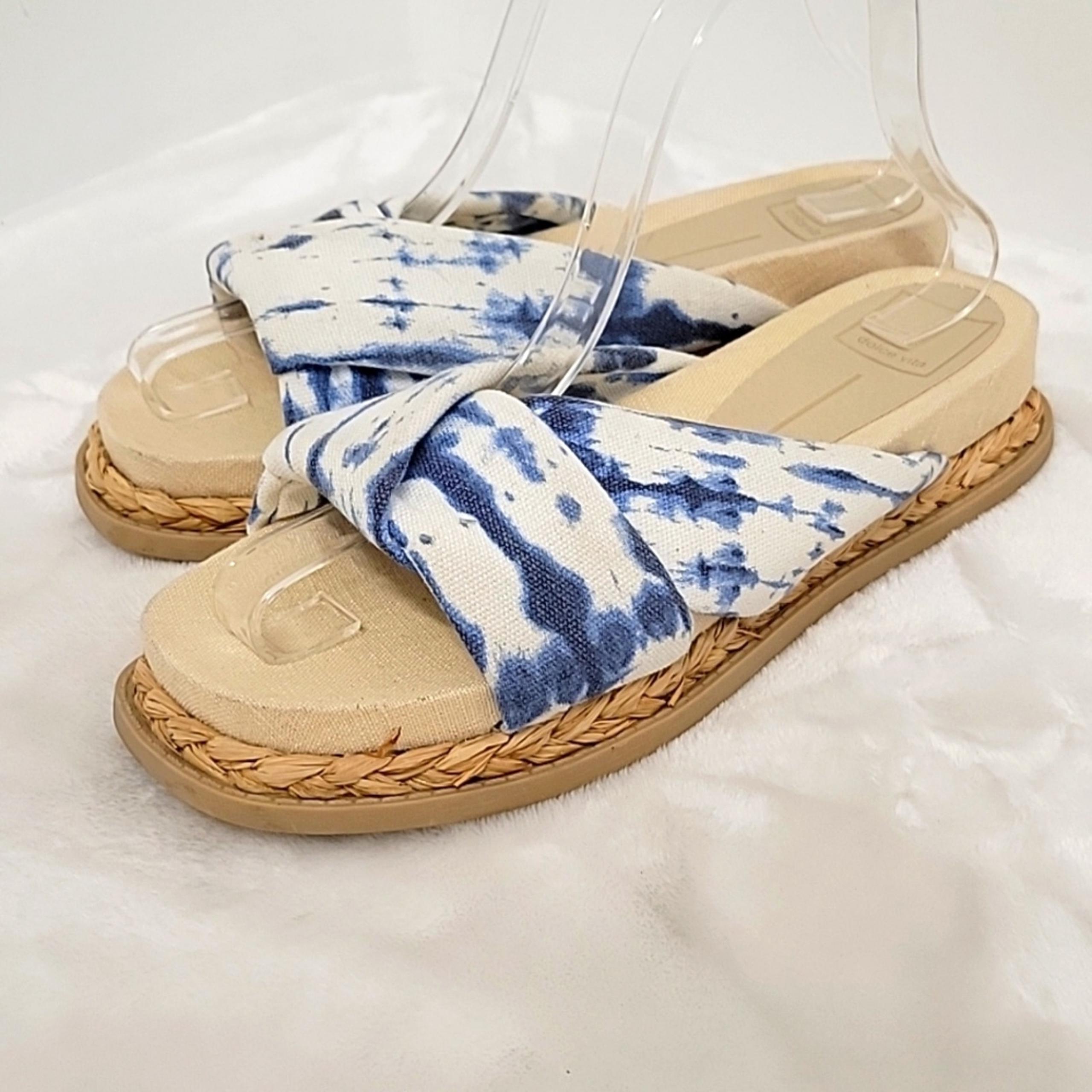 Dolce Vita Womens Espadrille Fabric Sandals Blue White Tie Dye Size 7.5