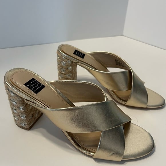 WHITE HOUSE BLACK MARKET WHBM Metallic Espadrille Heels- Champagne Gold Size 9