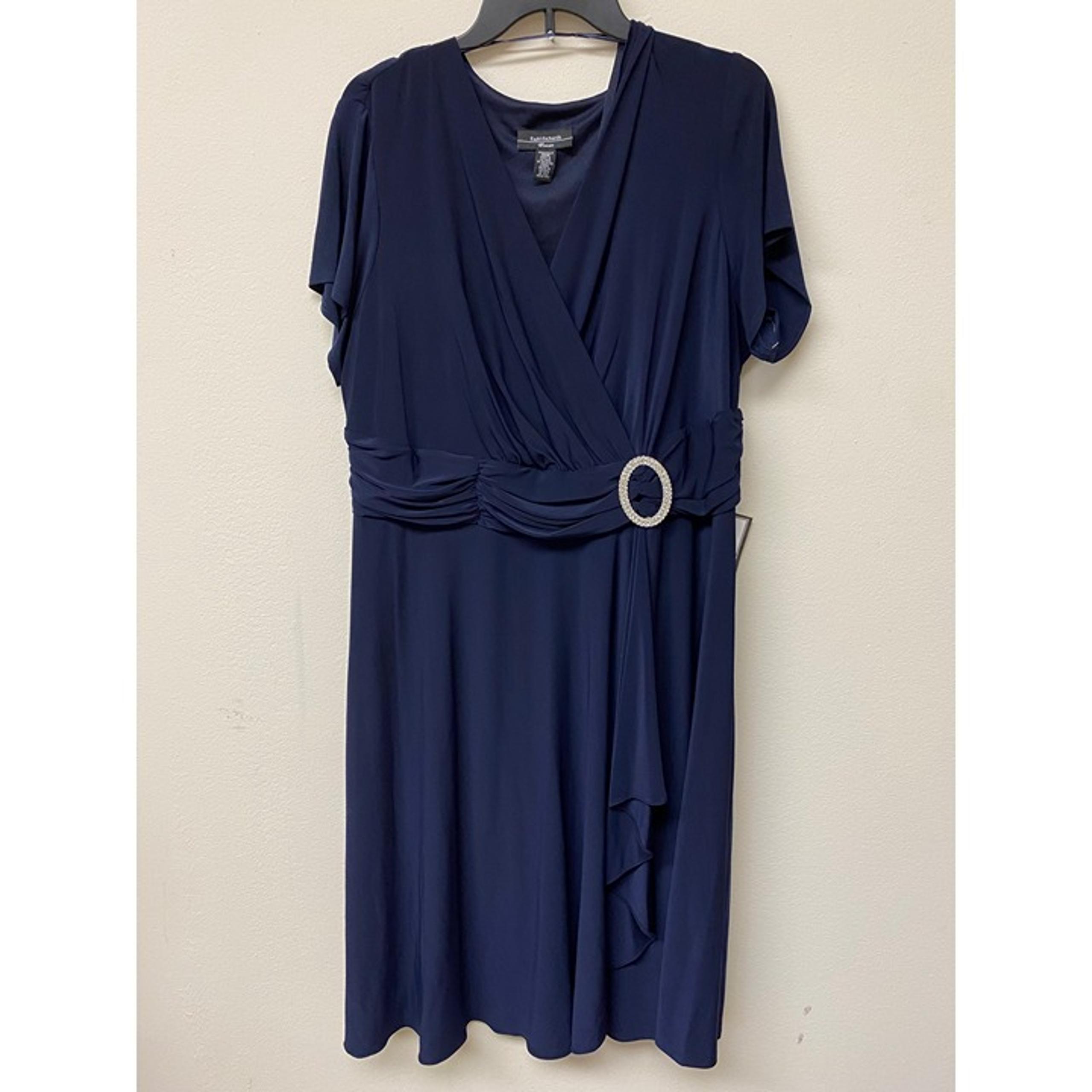 R & M Richards Women's Navy Plus Fits Flatters Cascade Midi Dress Size 18W NWT