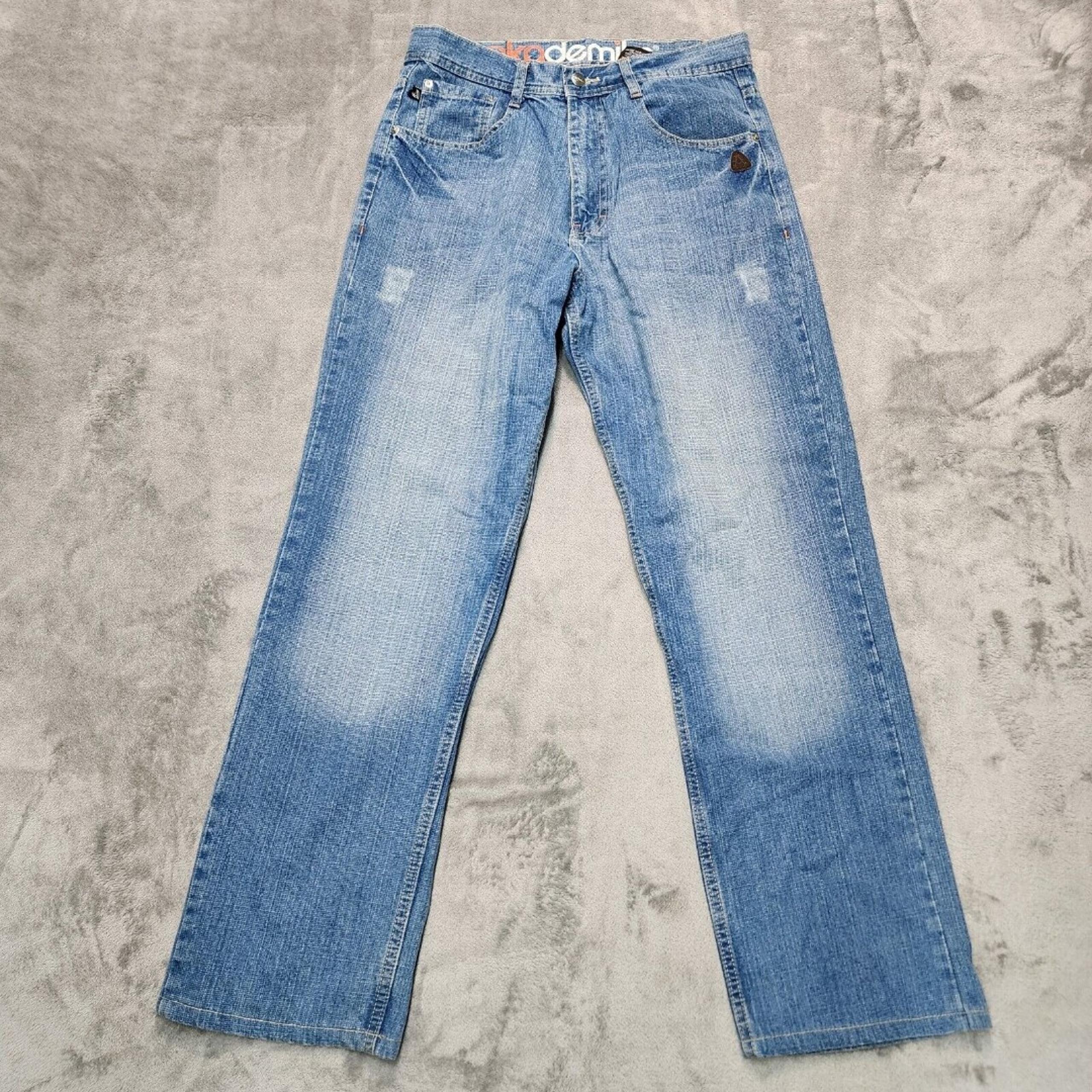 Akademiks Men's Light Wash Distressed Straight Leg Denim Jean Size 34x32