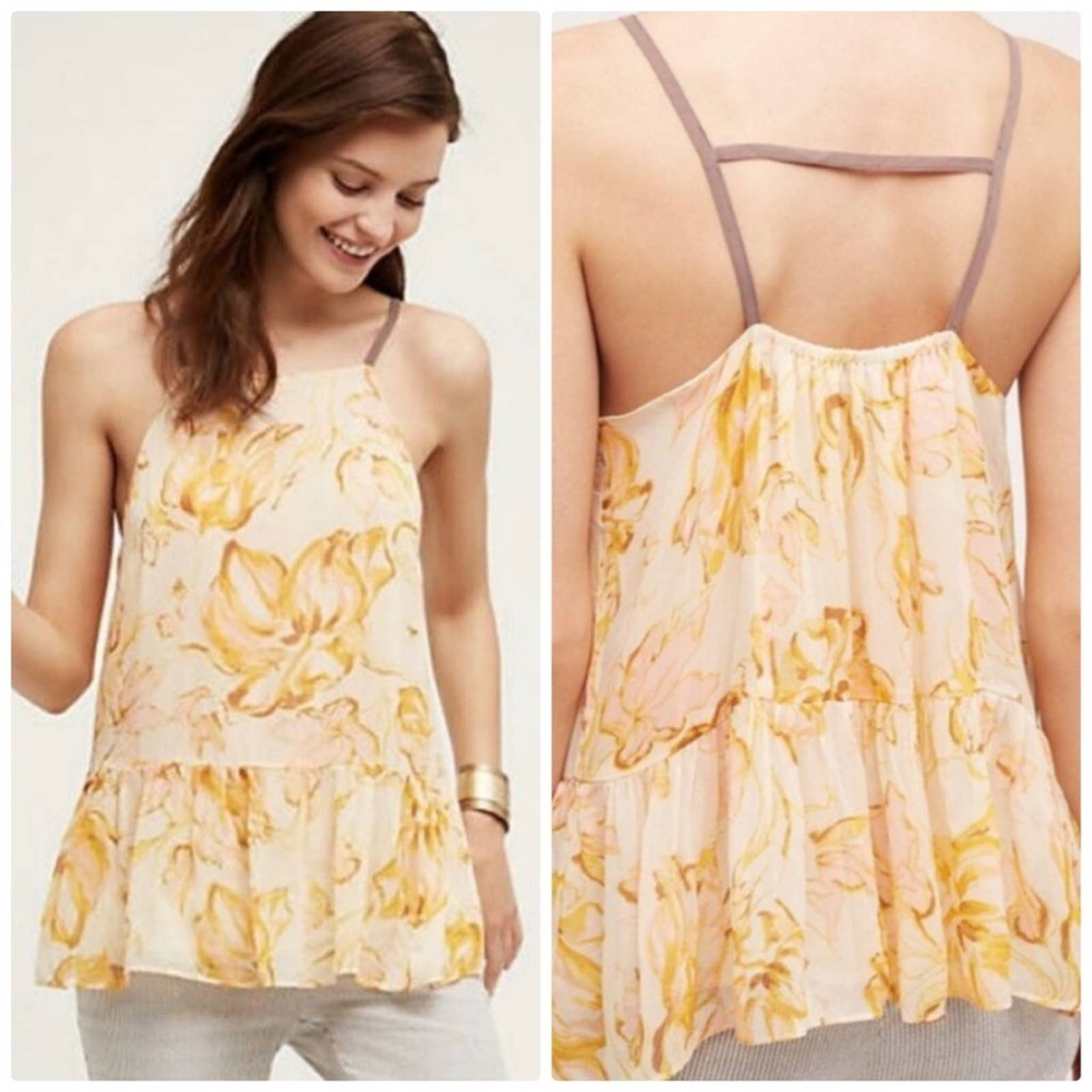 Anthropologie Women's Yellow HD in Paris Joselyn Cami Sleeveless Tank Medium