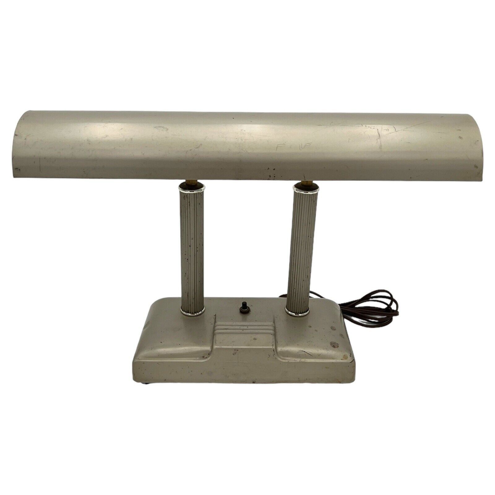 VTG 1950s MCM Industrial Metal Fluorescent DESK LAMP Swivel Top Double Columns