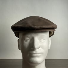 VTG ORVIS Cabbie Hat L/XL Brown Deerskin Leather Newsboy Cap made in USA