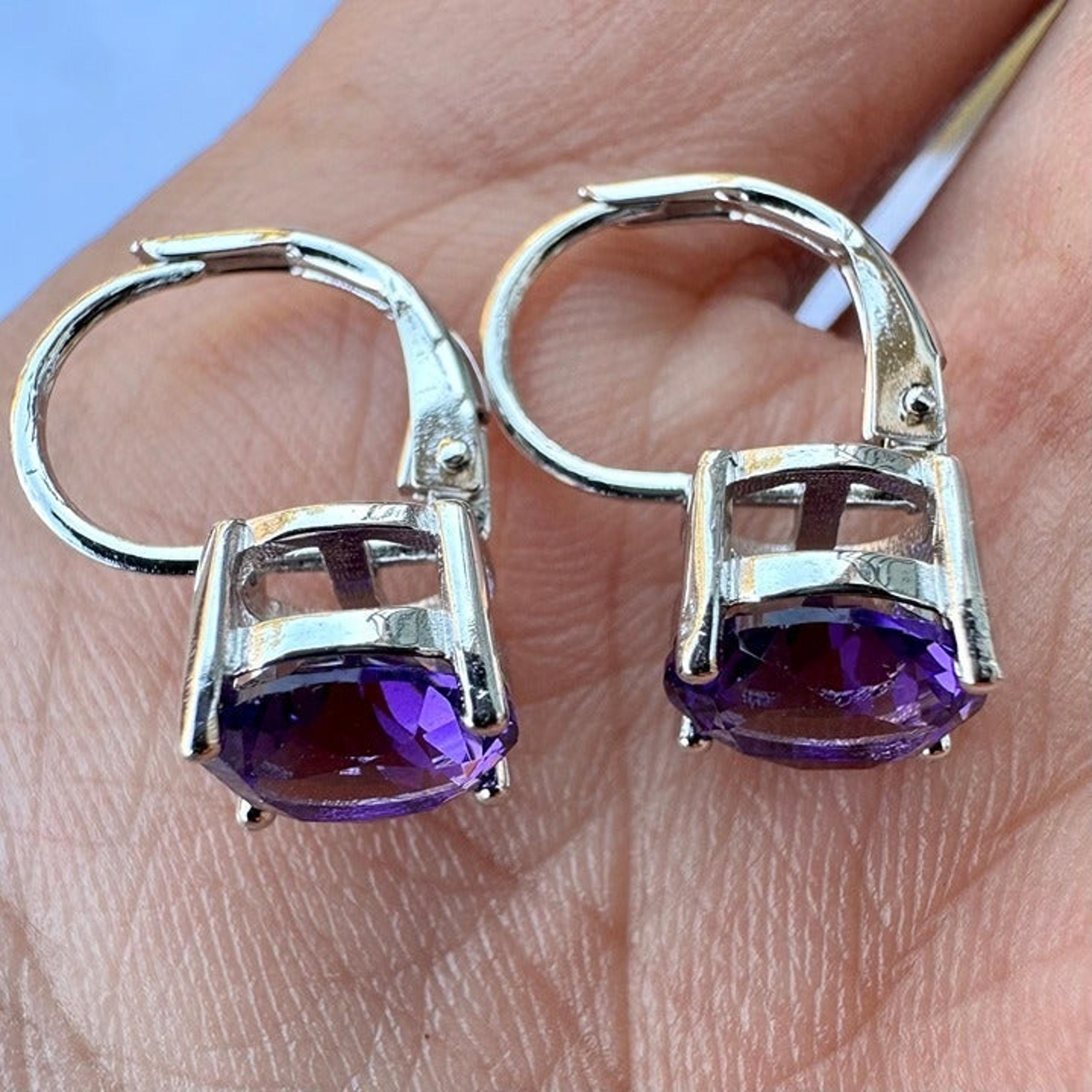 Silver Plated Amethyst 6mm Round Leverback Earrings for Women