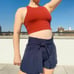 Athleta High Waist Navy Blue Pull Up Shorts Effortless Style Classy Meets Sporty