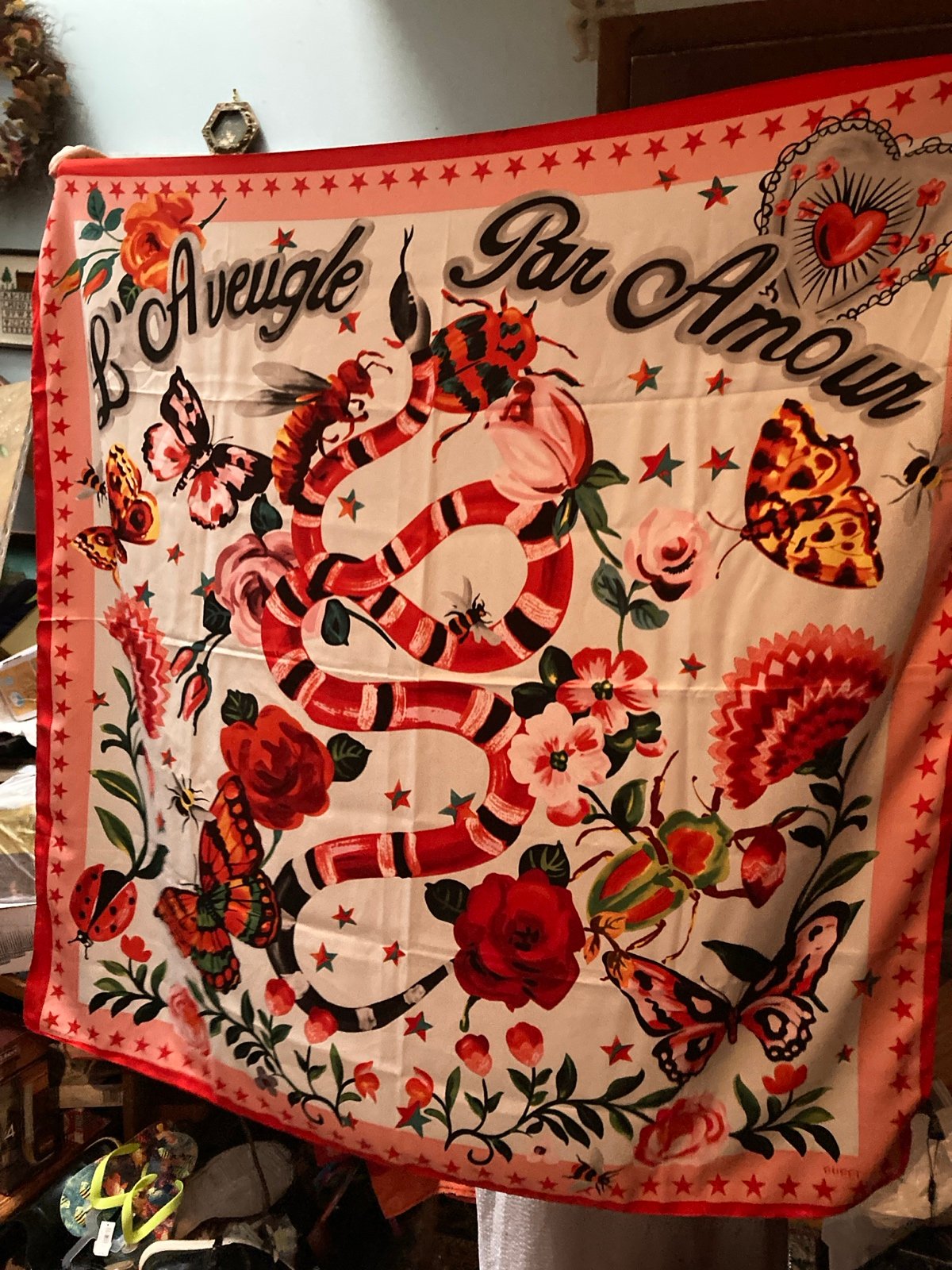 Brand New Silk Gucci Scarf L’Aveuge Par Amour